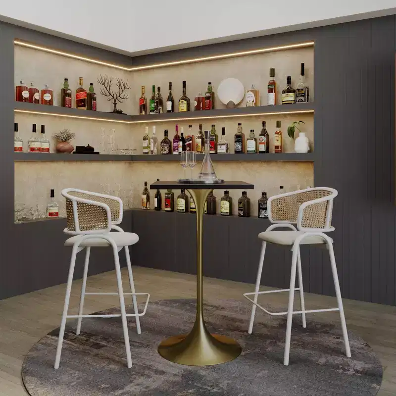 LeisureMod Verve 24 Sqaure Bar Height Dining Table - Modern MDF Top with Brushed Gold Pedestal Base Counter Height Table for Kitchen, Home, and Pub