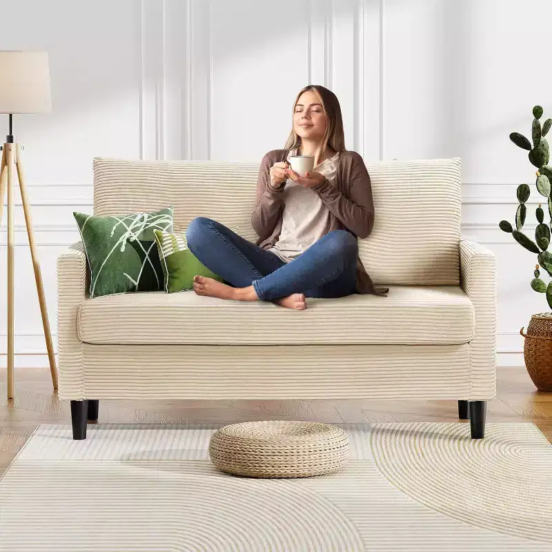 50'' Corduroy Sofa, Comfortable Small Sofa for Living Room with Deep Seat Spring Pads, Solid Wood Frame, Tool-Free Assembly