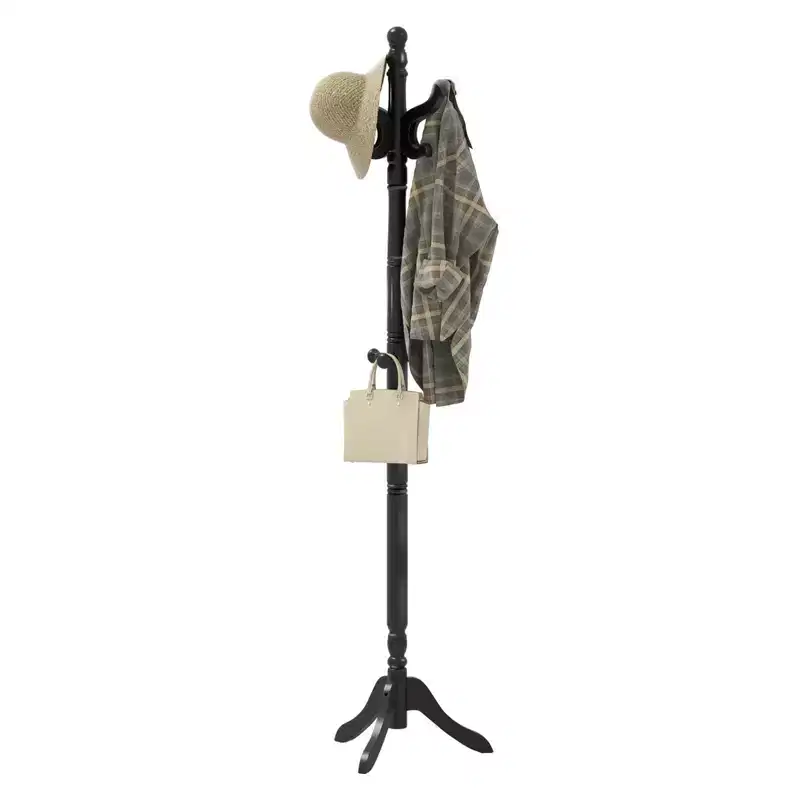 Black/Brown/Natural Freestanding Coat Rack with 3 Adjustable Heights, 11 Hooks – 1 Person