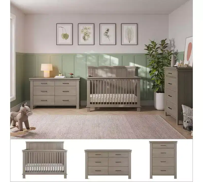 Child Craft Denman Crib, Dresser and Chest Nursery Set, 3-Piece, Includes 4-in-1 Convertible Crib, Dresser and Chest