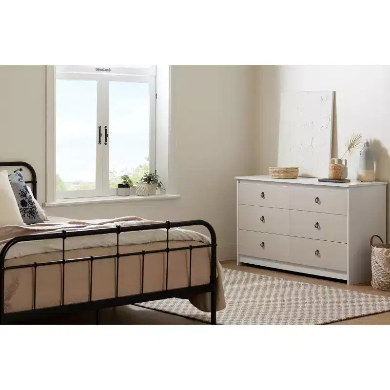 6 Drawer Double Dresser White/Beige