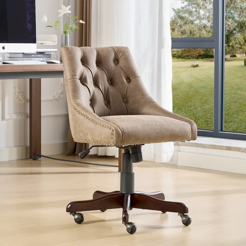 Medieval Retro Style Sheepskin Pattern Fabric Home Office Chair with Lift,Swivel and Recline Functions