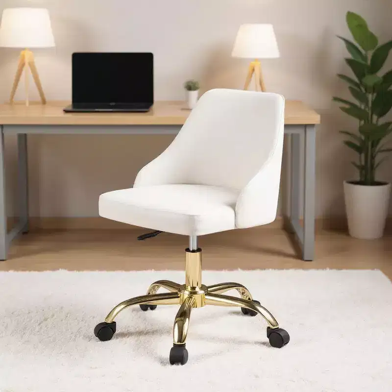 HomeRoots White and Gold Faux Leather Adjustable Height Swivel Rolling Office Chair