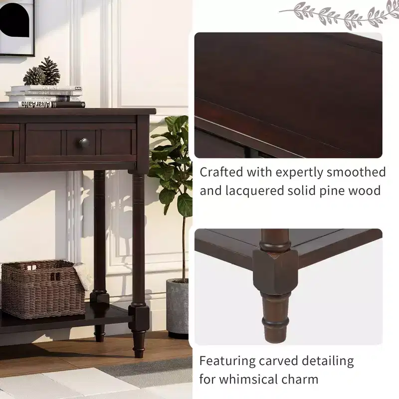 Console Table with Two Drawers and Bottom Shelf