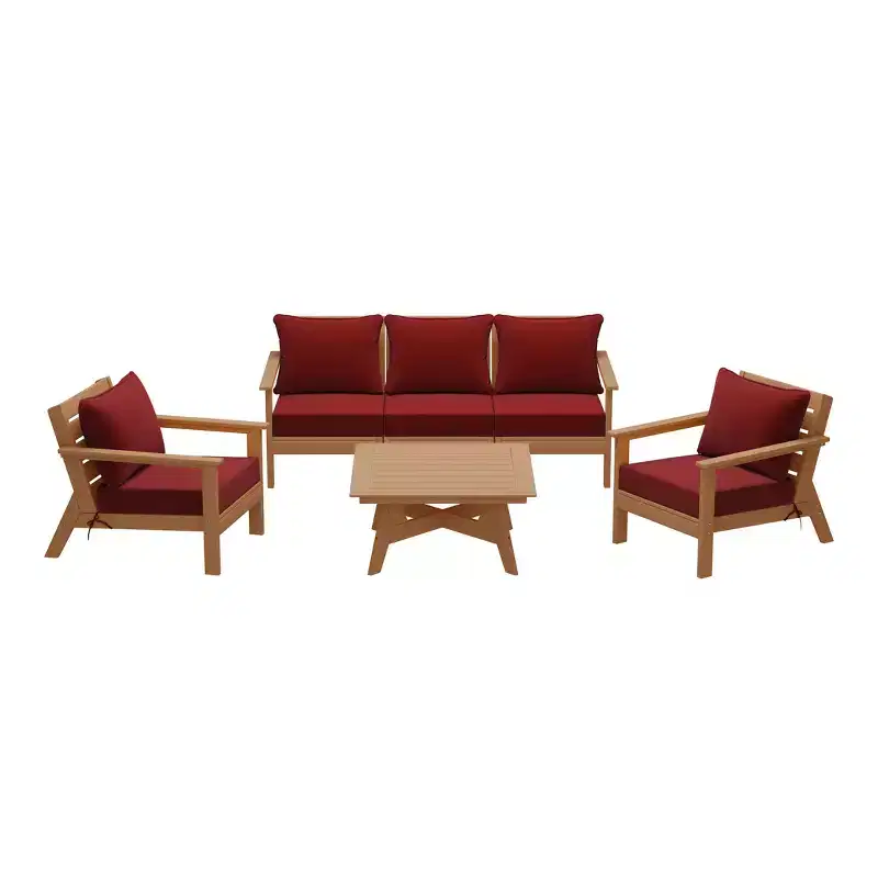 WestinTrends Avalon Outdoor 6-Piece Modular Sectional Patio Furniture Sofa Set, Teak/Red