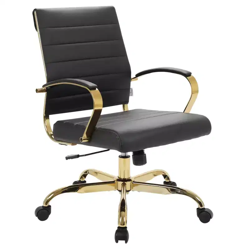 Leather Office Chair with Gold Accents, Adjustable Height and Swivel Base, Ergonomic Design for Home Office