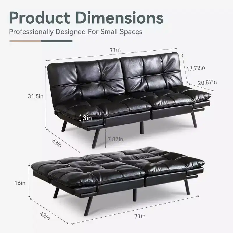 71 in. Futon Convertible Memory Foam Sofa Bed, Adjustable Armrests Backrest, Linen Fabric - Light Gray