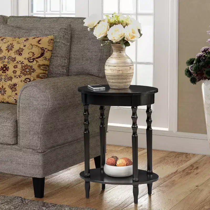 HomeStock Belmont Oval End Table 20.5 Inch, Traditional Solid Wood Accent Table with Bottom Storage Shelf for Living Room or Office Use