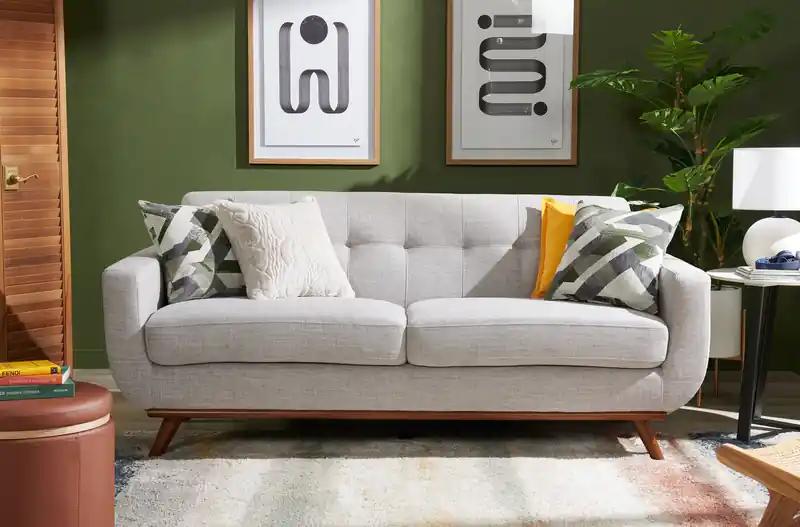 80 Linen-Look Fabric Condo Size Sofa with Wood Legs - Charcoal Grey