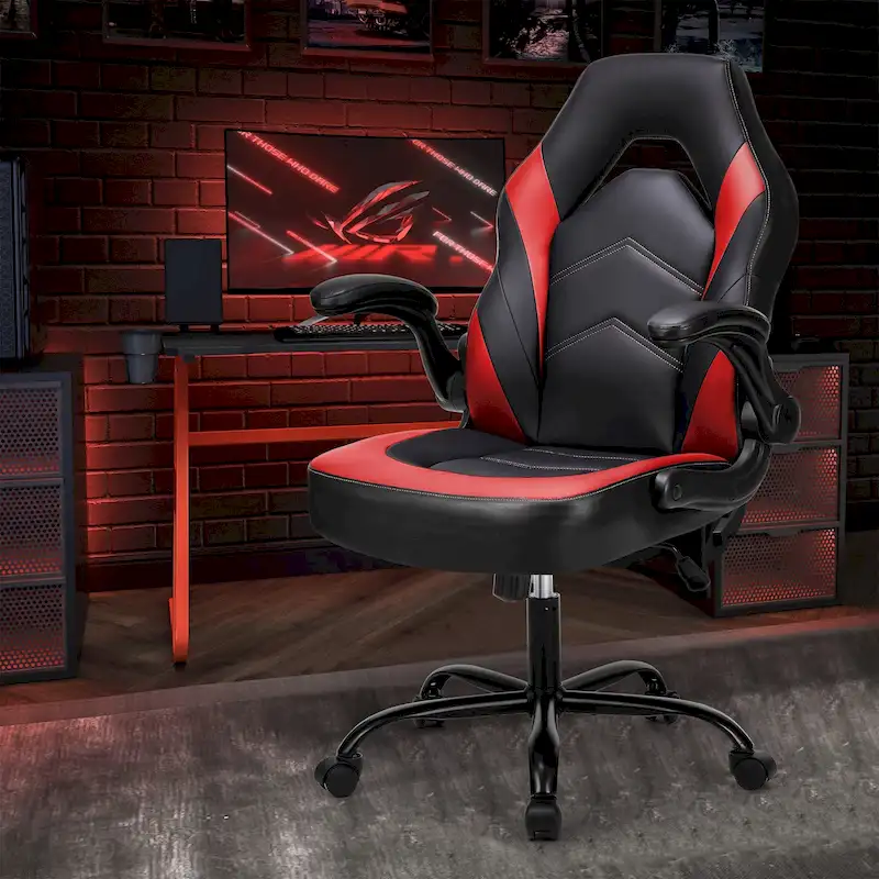 Ergonomic PU Leather Gaming Chair with Lumbar Support and Flip-Up Armrests