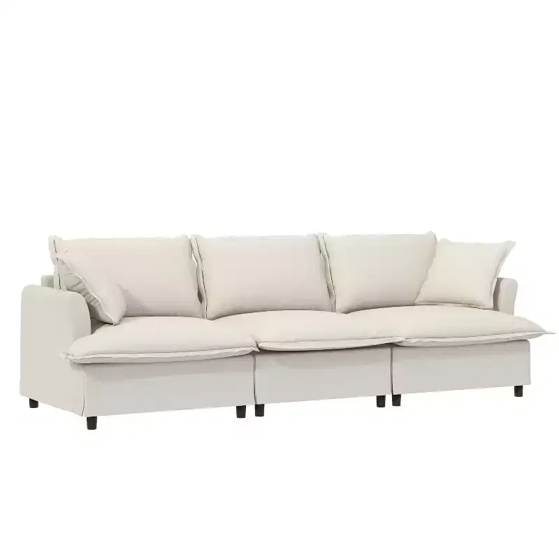94x35 3-Seat Chenille Sofa Module for Modular Sectional, Wide Seat Cloud Couch with Throw Pillows