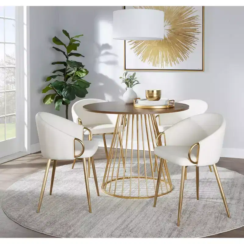 Round Wood Dining Table Gold/Walnut