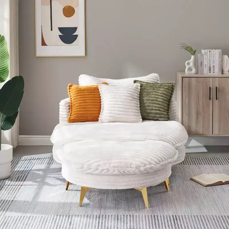 Velvet Loveseat Sofa, 2-Seat, Beige/Yellow/Green