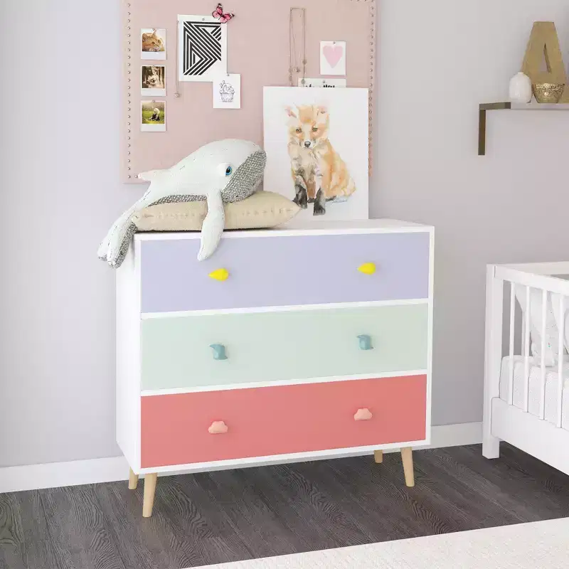 Kids 3 Drawer Dresser, Baby Nightstand for Bedroom, Storage Cabinet for Toddler Child for Living Room, Toddler Room, Nursery, Closet, Apartment