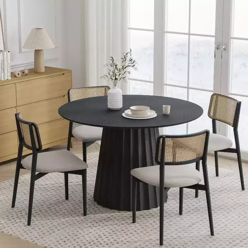 Dovelina Round Dining Table Mid-Century Dining Room Table with Designer Table Base