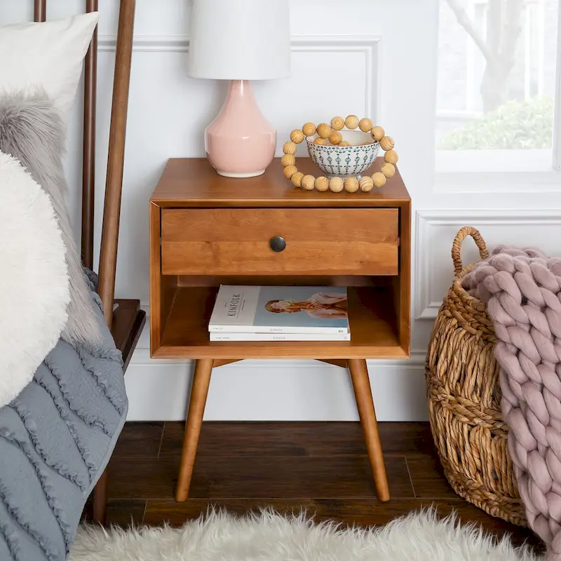 Middlebrook Mid-Century Solid Wood 1-Drawer, 1 Shelf Nightstand