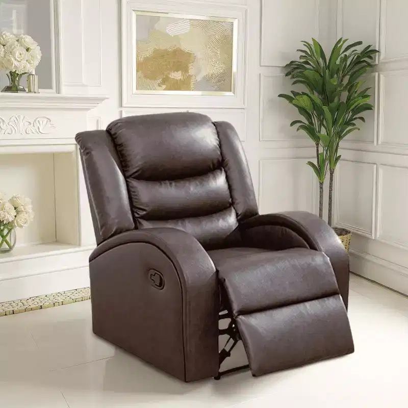 Faux Leather Recliner Chair, Adjustable Backrest Reclining Chair for Living Room, Brown