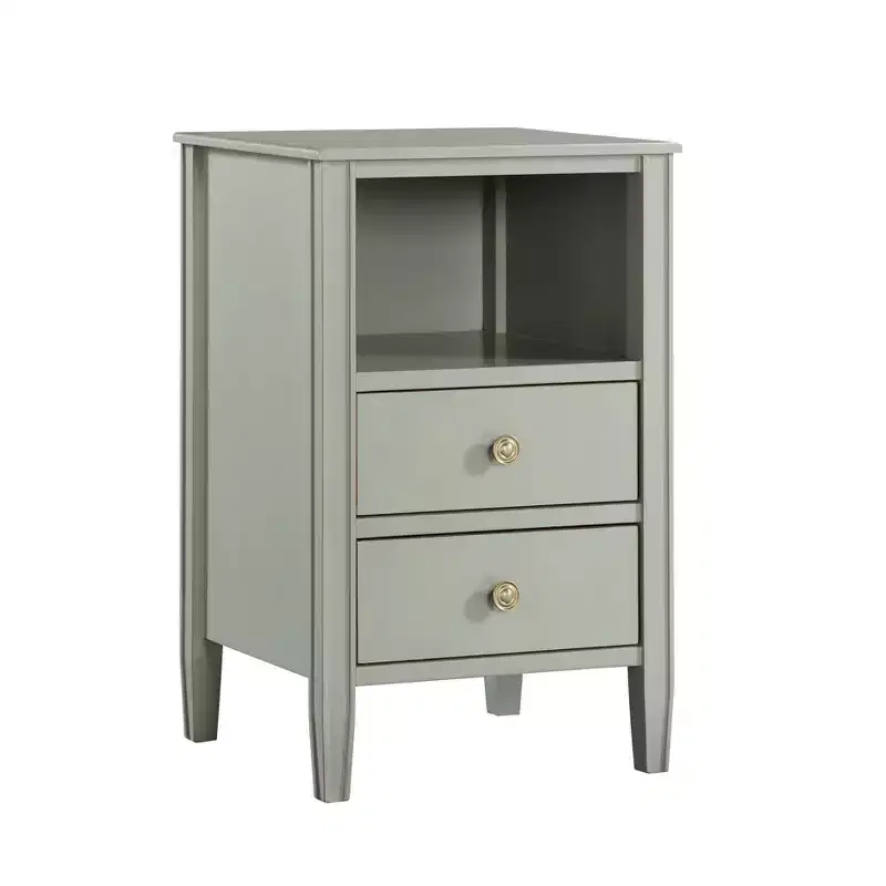 2-Drawer Storage Nightstand with Open Shelf, Gray