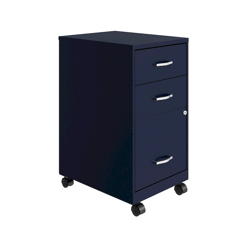Space Solutions 18 Deep 3 Drawer Mobile Organizer Metal Cabinet, Navy
