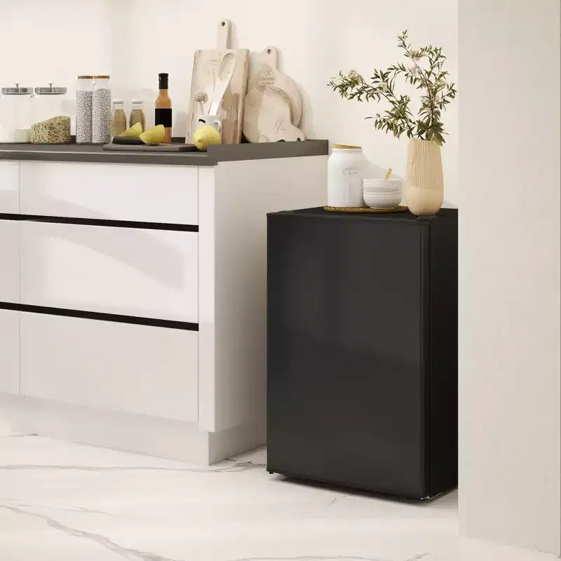HOMCOM 2.5 Cu.Ft Mini Fridge with Freezer, Adjustable Thermostat, Single Door Compact Refrigerator for Bedroom, Dorm, Home Office, Black