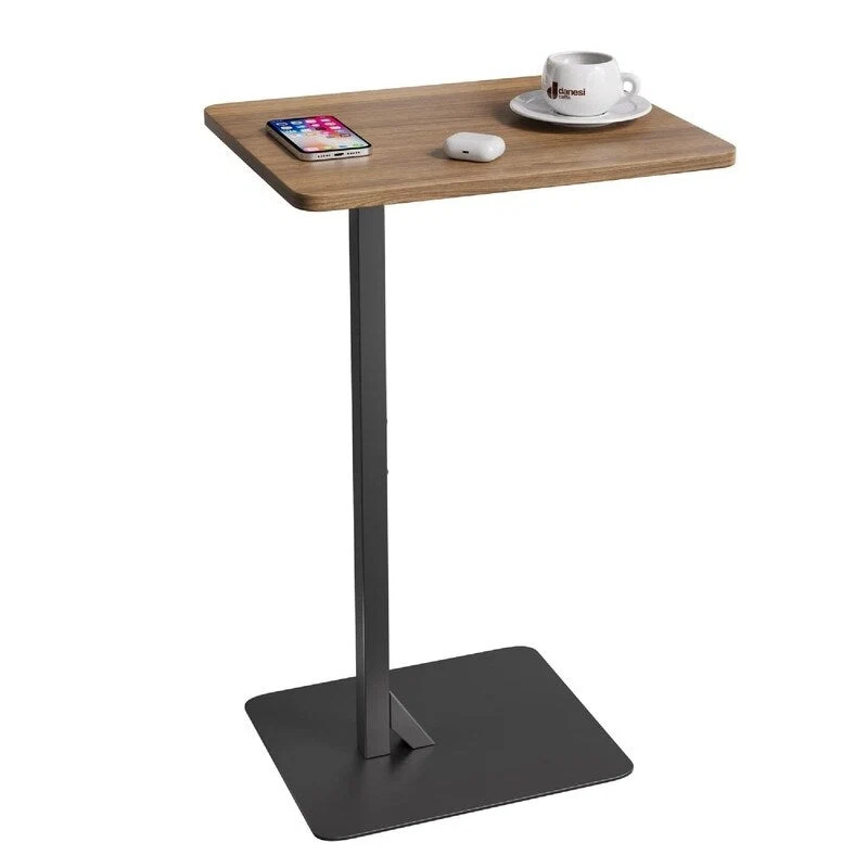 Rustic Brown & Black C-Shaped End Table, 1-Person, 15.7