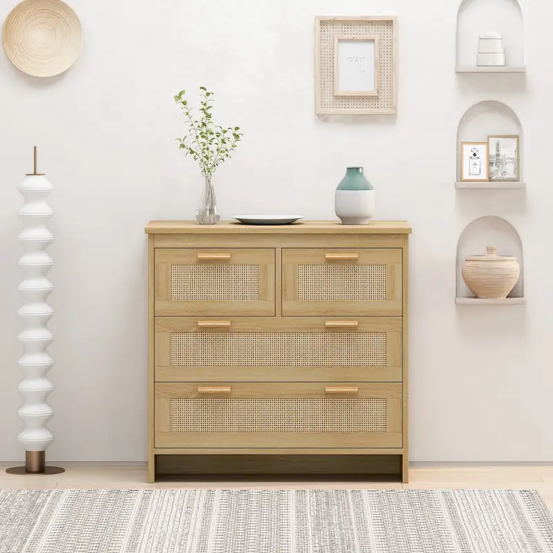 4-Drawer Rattan Storage Cabinet