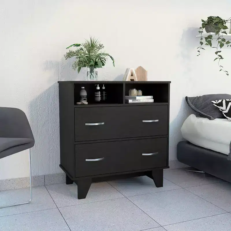 Okak Elegant Bedroom Dresser Nightstand with 2 Drawers & 2-Shelf, Ample Storage Chest Cabinet for Living Room Hallway Entryway