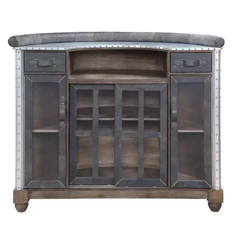Rahma 55" Wine Racks Antique Black Top Grain Leather and Aluminum - Acme Furniture