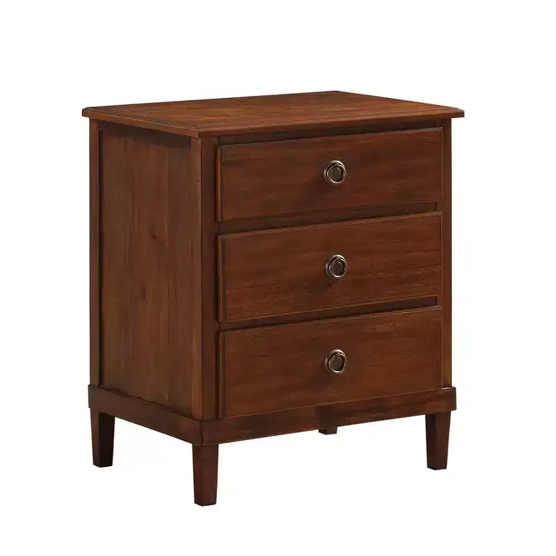 Comfort Pointe Cambridge Nightstand Brown: Elegant 3-Drawer Storage, Metal Hardware, No Assembly Required