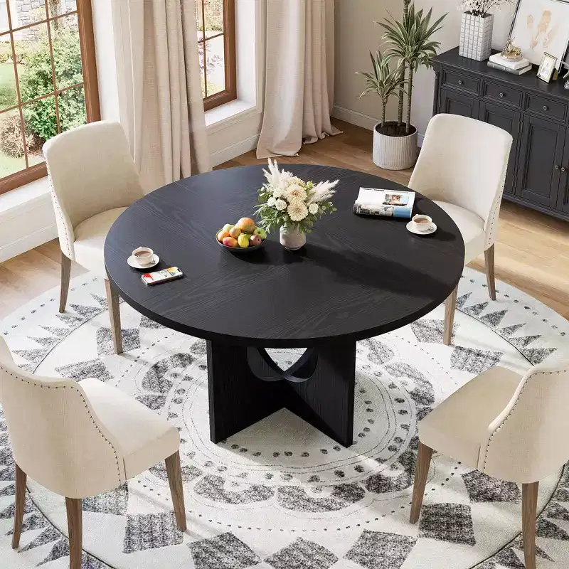 Space-Saving 47 Round Dining Table for 4-6 - Modern Kitchen & Living Room Furniture - Sturdy Pedestal Base