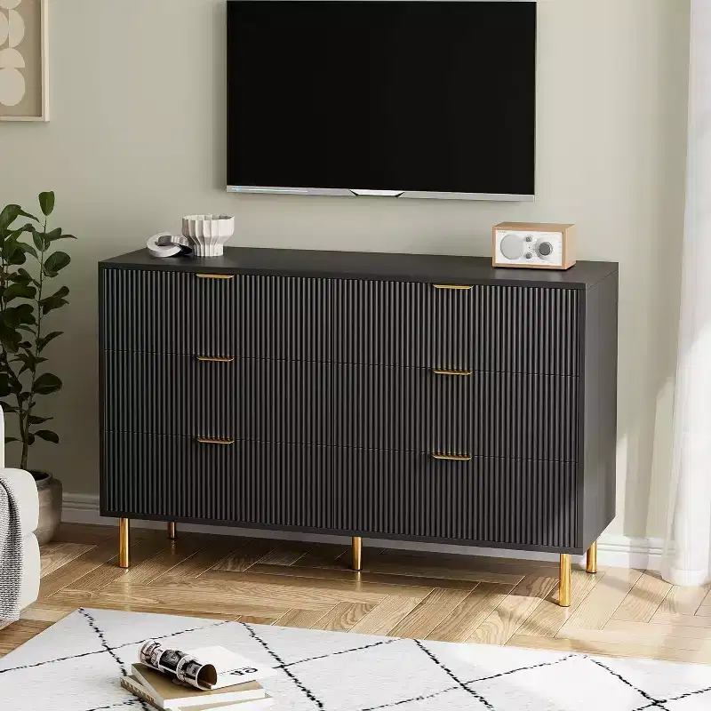 Zstar 6 Drawer Dresser for Bedroom, with Metal Handles