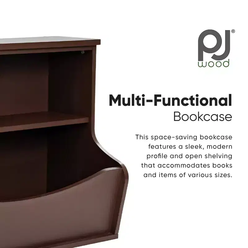 PJ Wood Multi-Functional Bookcase, Store or Display Books of Different Sizes, Wooden Floor Standing Shelf Organizer for Home or Office, Espresso