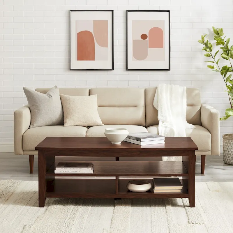 Grooved-Panel Coffee Table with Lower Shelf