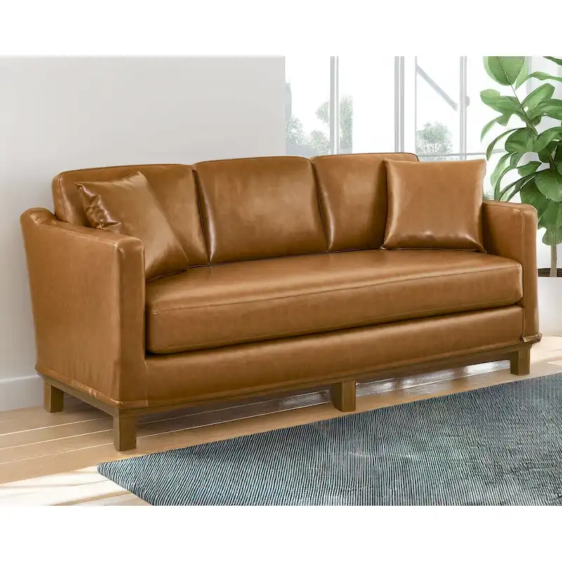 Jolene 3-Seater Upholstered Sofa with Wood Base and Throw Pillows