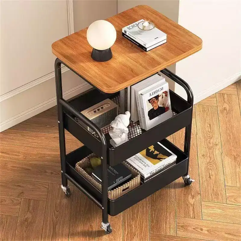 3 Tier Rolling Cart w/Table top, Metal Rolling Utility Cart on Wheels, Sturdy Storage Organizer Cart w/Hooks for Office, Classroom, Kitchen