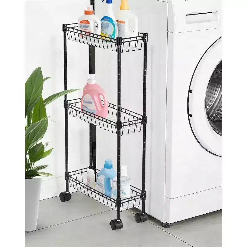 Slim 3-Tier Wheeled Storage Trolley with Adjustable Shelves, Narrow Corner Fit