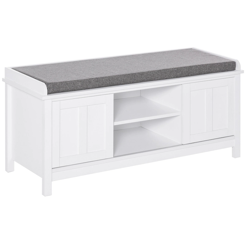 Entryway Shoe Bench Storage Ottoman with Sliding Doors, Adjustable Shelving, 6 Compartments, and Padded Seat, Holds 10 Pairs