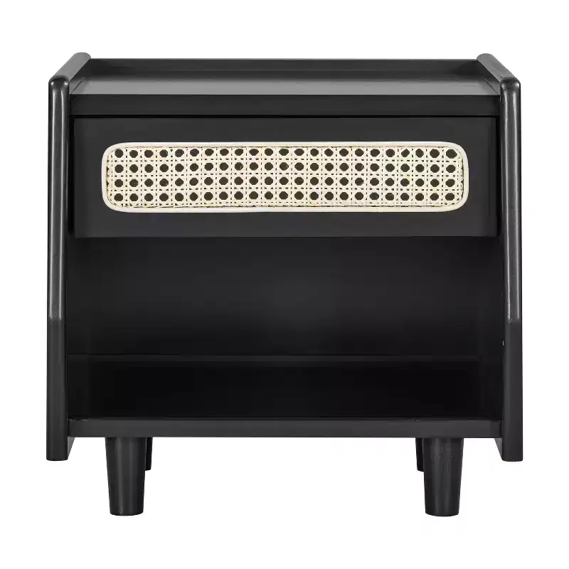 Modern Rattan Nightstand with 1 Open Shelf and 1 Drawer