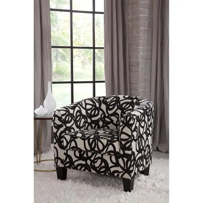 Upholstered Accent Barrel Chair with Black Woodgrain Legs – 300 lbs