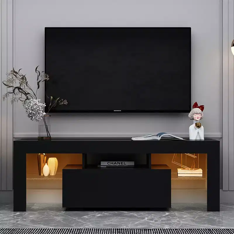 Modern TV Stand for TVs up to 55'', TV Console Cabinet, Entertainment Center with LED Light-ModernLuxe