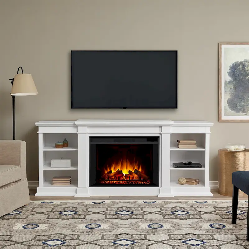 81 Grand TV Stand Electric Fireplace in White
