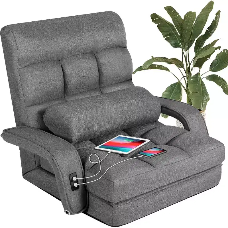 TYBOATLE Folding Sofa Bed with USB, Convertible Sleeper Chair with 5-Position Adjustable Back, Small Comfy Couch for Bedroom, Apartment, Dorm  Grey