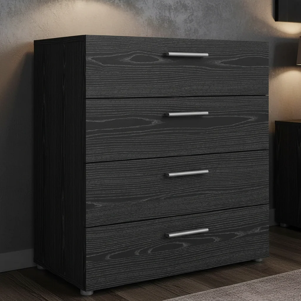 4 Drawer Chest, Black Woodgrain