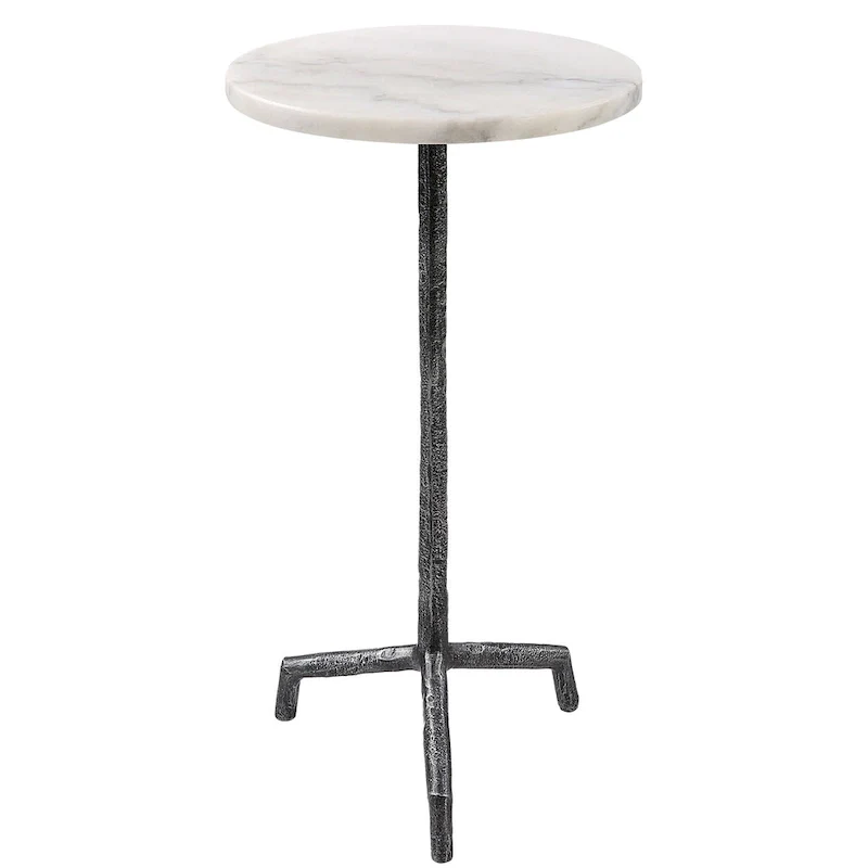 White Marble Drink Table with Iron Base - 12 W x 23.5 H x 12 D (in)