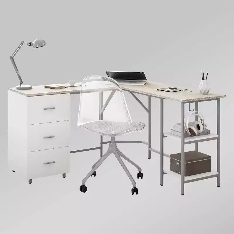 L Shape Home Office Two-Tone Desk with Storage