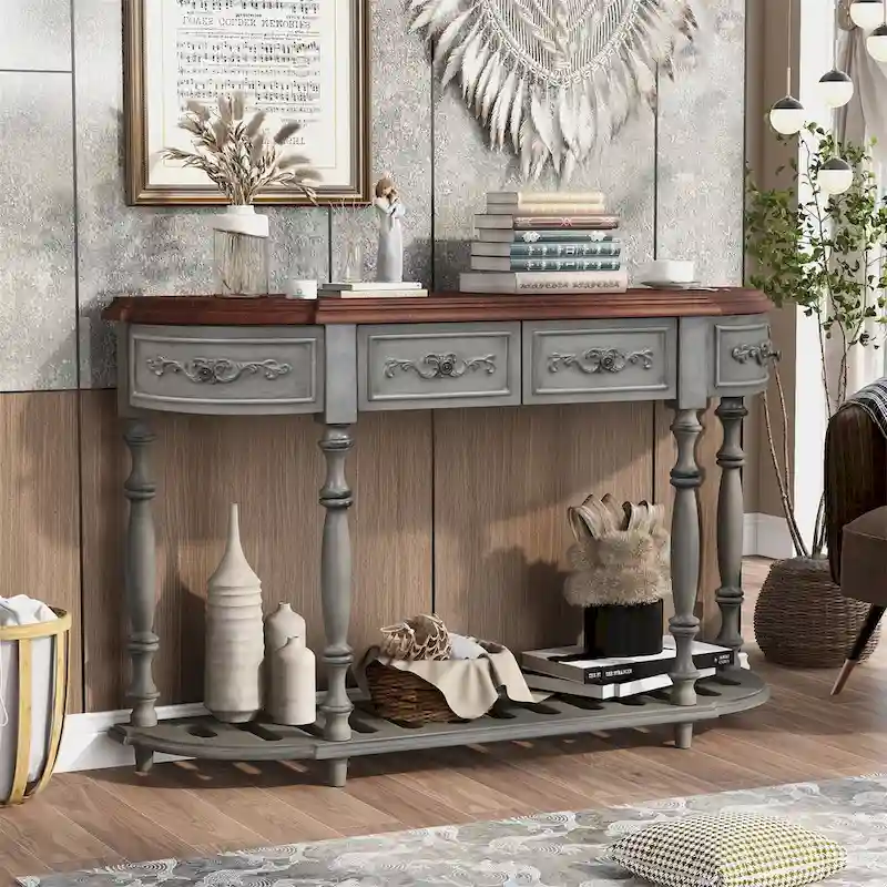 Merax Curved Console Table with 4 Drawers and 1 Shelf