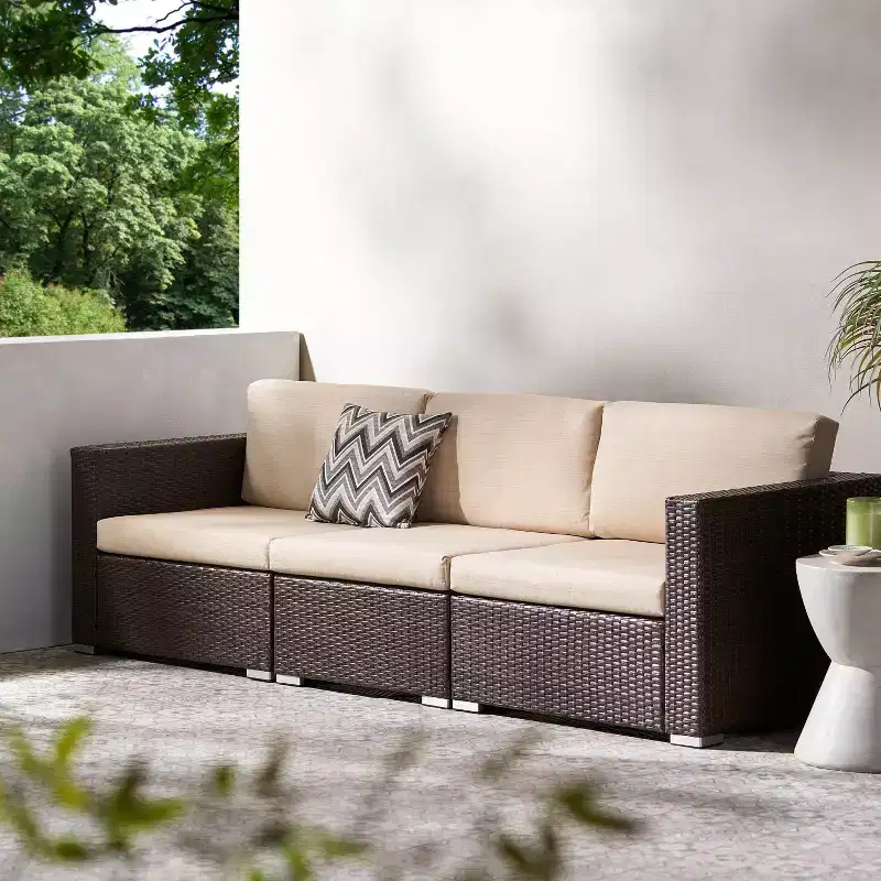Christopher Knight Home Santa Rosa Outdoor Wicker 3 Seater Sectional Sofa with Cushions