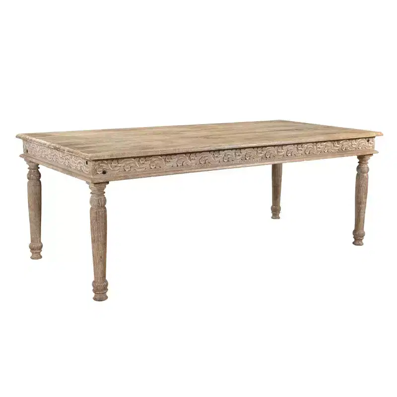 83" Driftwood Carved Dining Table Brown