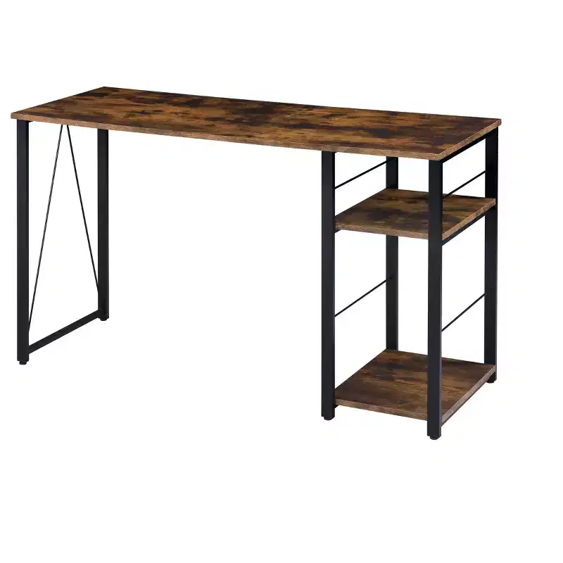 Writing Desk with 2-Tier Shelves & Metal Open Base, Weathered Oak Finish, Rectangular Study Desk for Home Office or Bedroom