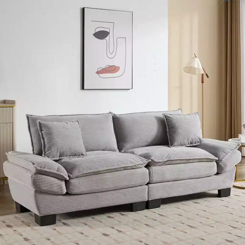 Corduroy Loveseat Sleeper Sofa with Pillows for Bedroom, Living Room, Office, Gray